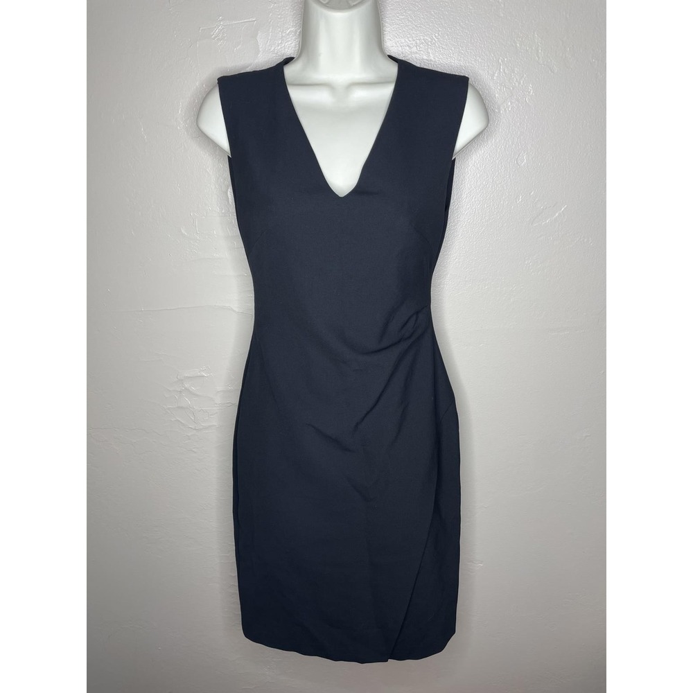Diane von Furstenberg Sheath Dress Womens 0 Black V-Neck Ruched Sleeveless DVF